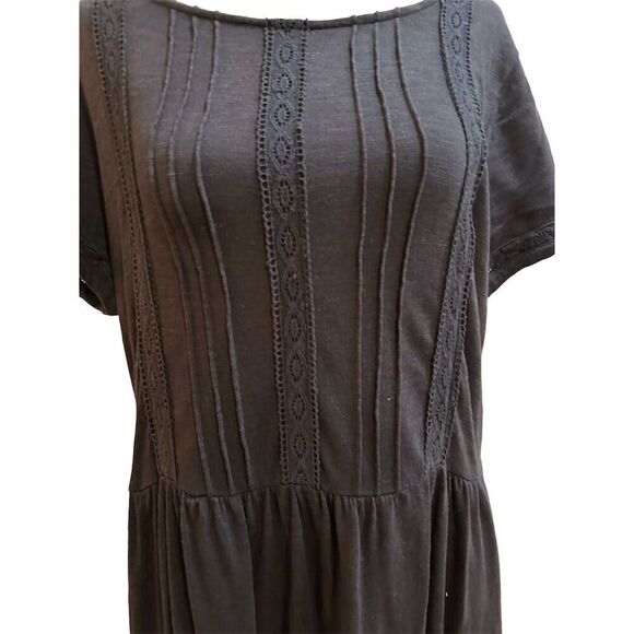 J Jill Women's M Cotton Blend Black Short Sleeve Peasant Dress Short Length - Picture 2 of 12